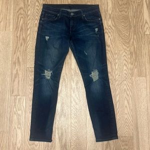 Edyson straight leg dark wash distressed jeans size 27